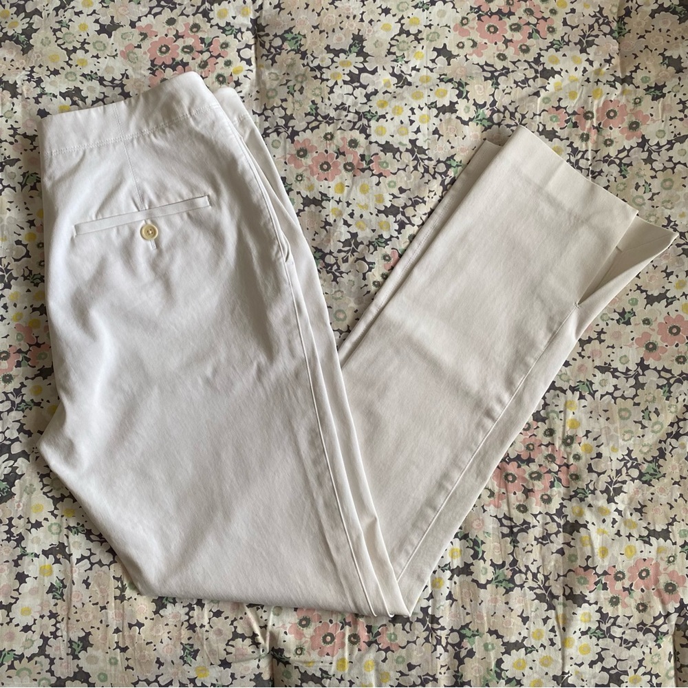 Helmut Lang Stretch Cotton Split Hem Mid Rise White Pants